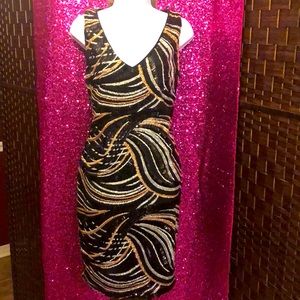 Black, Gold, Silver Sequin Dress